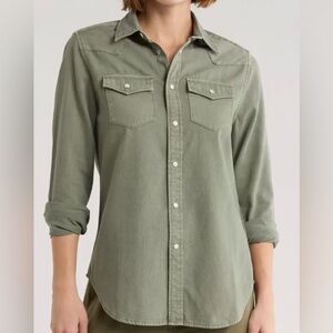 NWT DR2 by Daniel Rainn Western Long Sleeve Denim Shirt in washed agave green XS